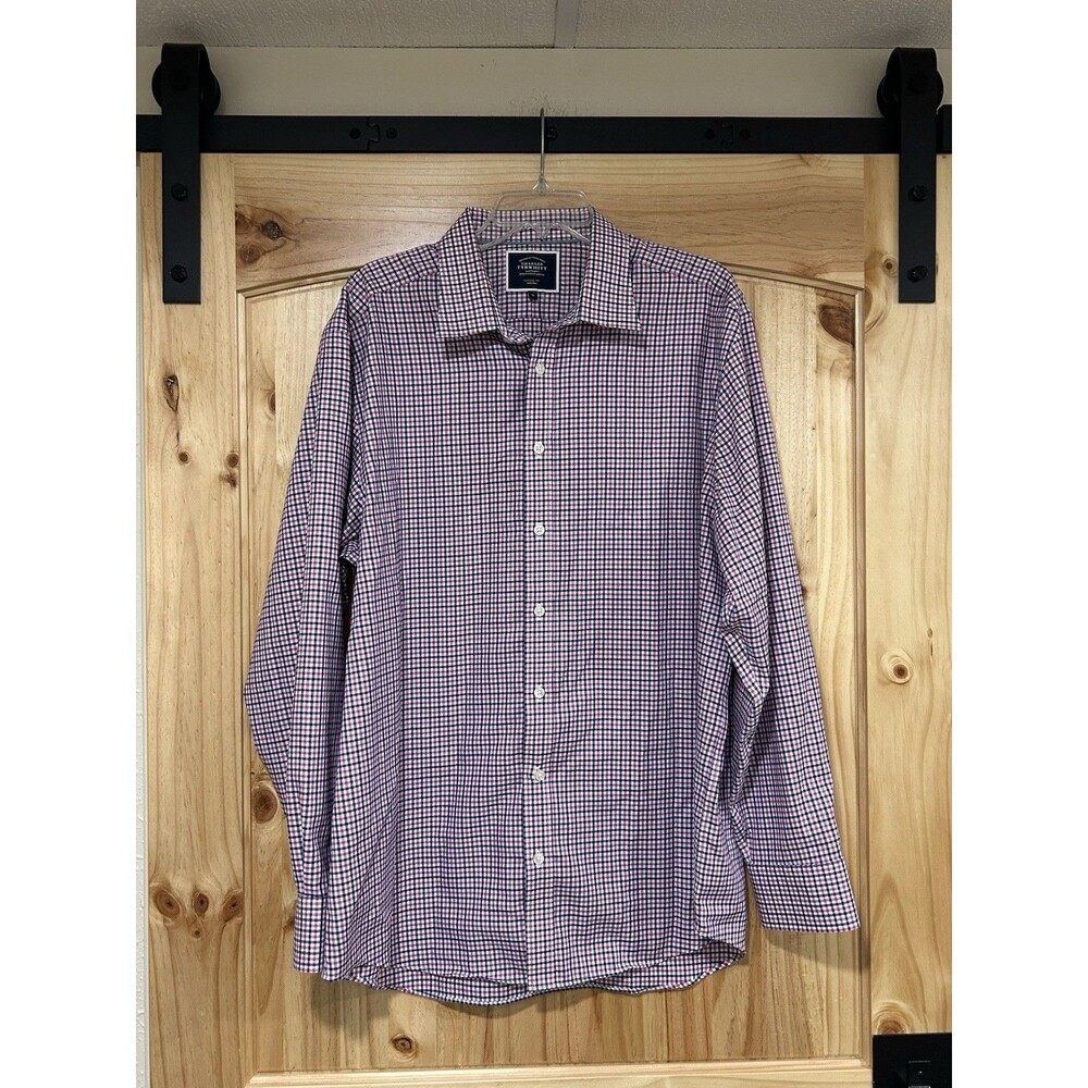 Charles Tyrwhitt Classic Fit Men’s Dress Shirt Long Sleeve Fushia Navy Check XL